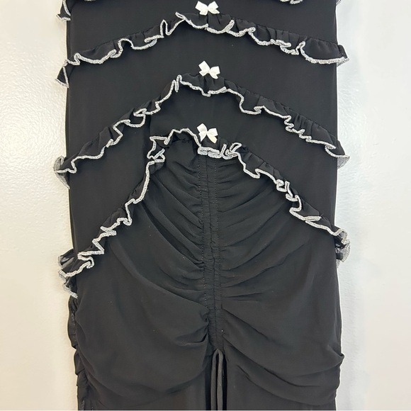 NWT Klesis Black/White Ruffle Mesh Strapless Maxi Dress Size Small - Picture 7 of 14